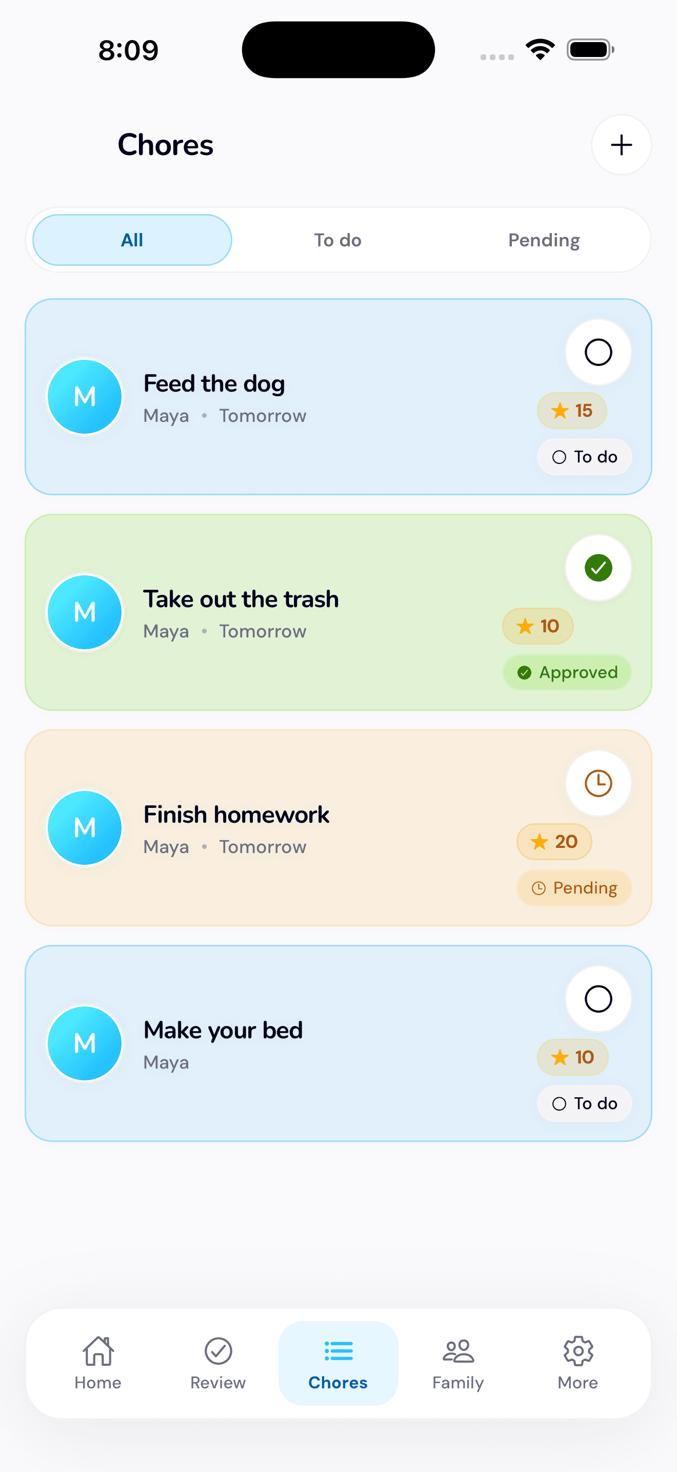Actual Tydified chores screen